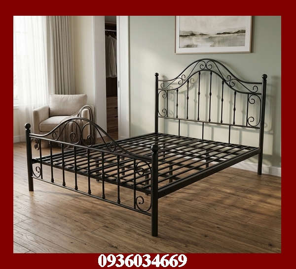 giường sắt hoa văn cổ điển
