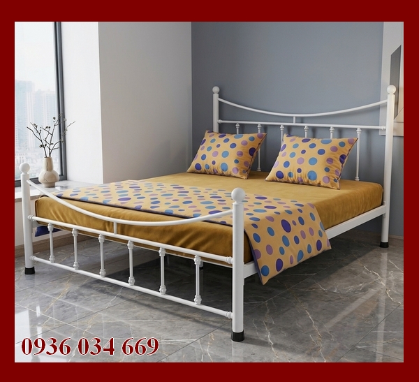 giường sắt màu trắng trẻ trung hiện đại 